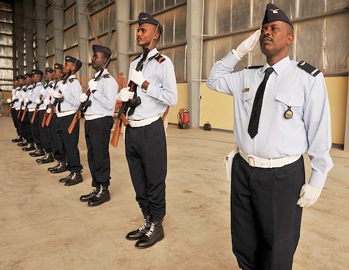 Members of Djibouti Air Force Honor Guard render Salute during Closing Ceremony