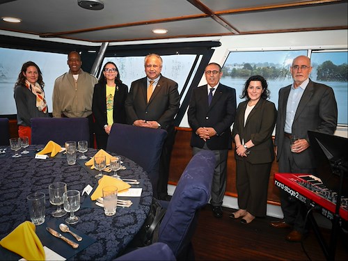 Secretary of the Navy Carlos Del Toro and Gen. Michael E. Langley, U.S. Marine Corps, commander of U.S. Africa Command, host a dinner on the Ceremonial Barge Chesapeake 